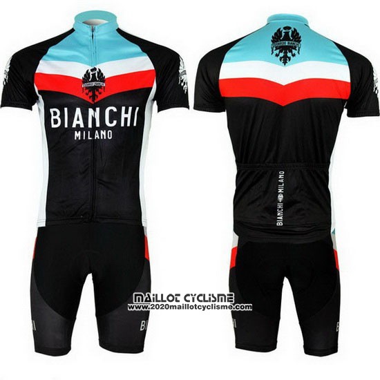 2013 Maillot Ciclismo Bianchi Noir et Bleu Clair Manches Courtes et Cuissard