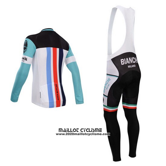 2014 Maillot Ciclismo Bianchi Blanc et Vert Manches Longues et Cuissard