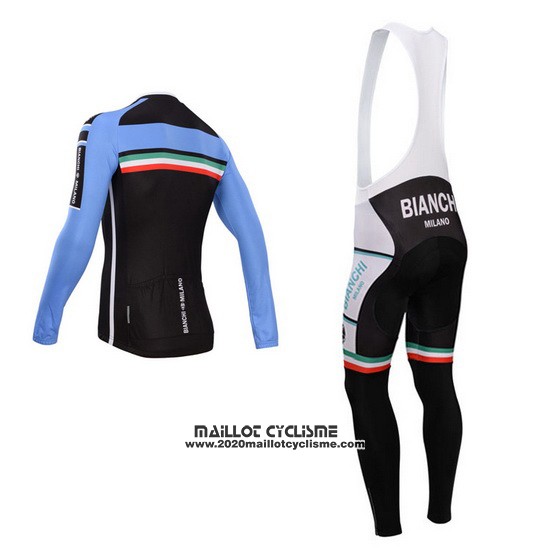 2014 Maillot Ciclismo Bianchi Noir et Azur Manches Longues et Cuissard