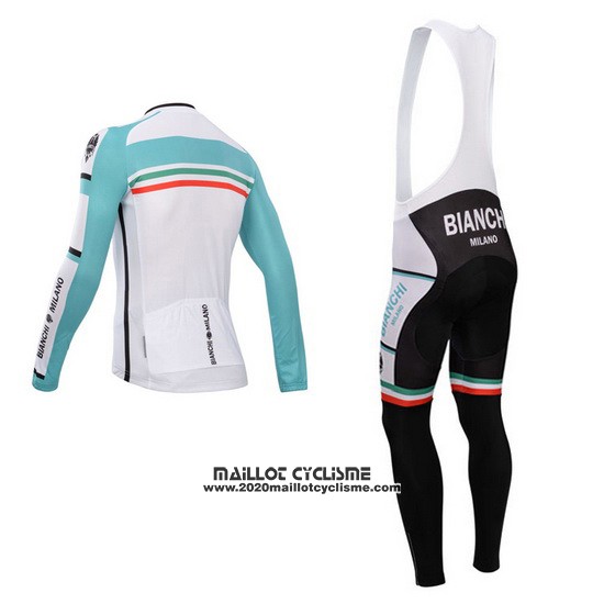 2014 Maillot Ciclismo Bianchi Vert et Blanc Manches Longues et Cuissard