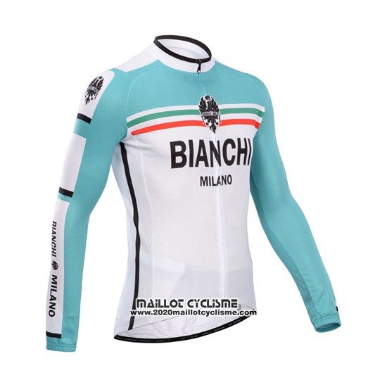 2014 Maillot Ciclismo Bianchi Vert et Blanc Manches Longues et Cuissard