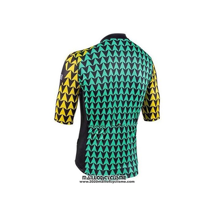2020 Maillot Ciclismo Bianchi Noir Bleu Jaune Manches Courtes et Cuissard