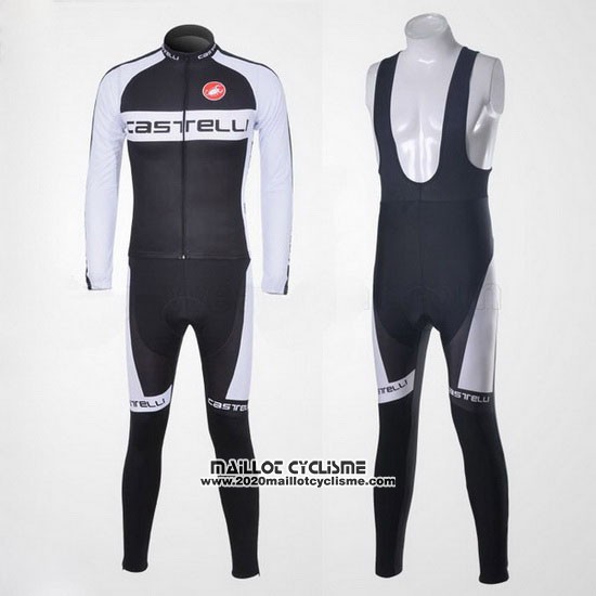 2011 Maillot Ciclismo Castelli Blanc et Noir Manches Longues et Cuissard