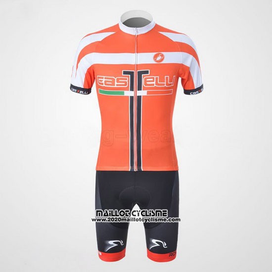 2011 Maillot Ciclismo Castelli Blanc et Orange Manches Courtes et Cuissard
