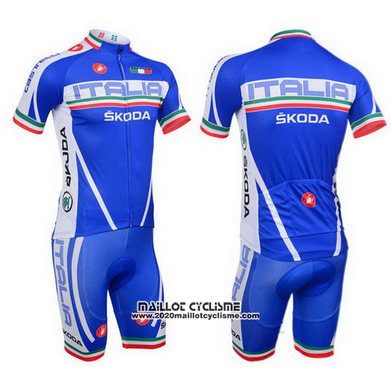 2013 Maillot Ciclismo Castelli Italie Blanc et Bleu Manches Courtes et Cuissard