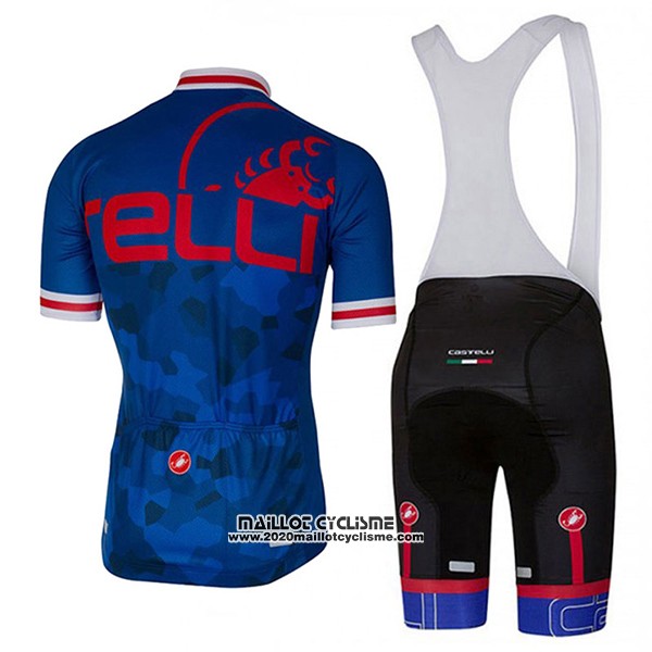 2017 Maillot Ciclismo Castelli Bleu et Rouge Manches Courtes et Cuissard