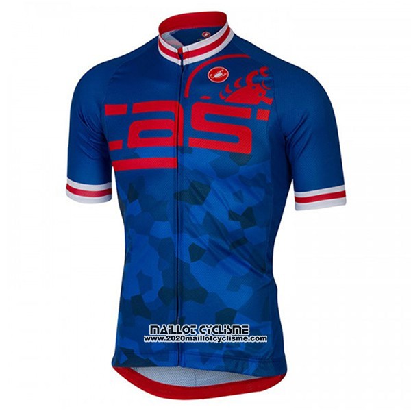 2017 Maillot Ciclismo Castelli Bleu et Rouge Manches Courtes et Cuissard