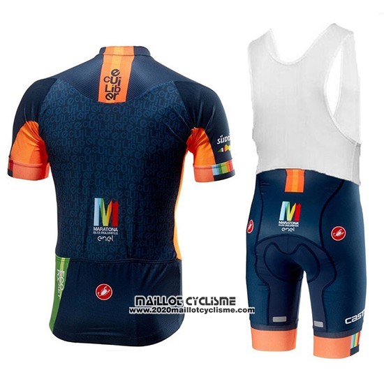 2018 Maillot Ciclismo Castelli Maratona Dles Dolomites-enel Bleu Orange Manches Courtes et Cuissard