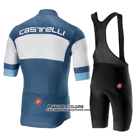 2019 Maillot Ciclismo Castelli Ruota Bleu Blanc Manches Courtes et Cuissard