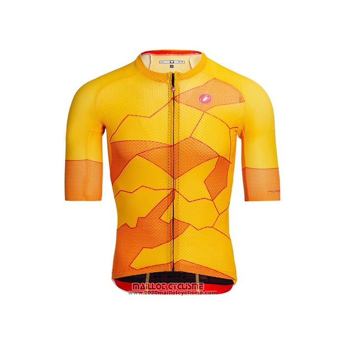 2021 Maillot Cyclisme Castelli Jaune Orange Manches Courtes et Cuissard