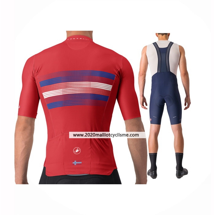 2024 Maillot Cyclisme Castelli Rouge Bleu Manches Courtes Et Cuissard