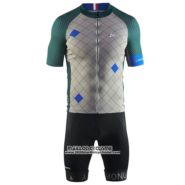 2017 Maillot Ciclismo Craft Monuments Argent et Vert Manches Courtes et Cuissard