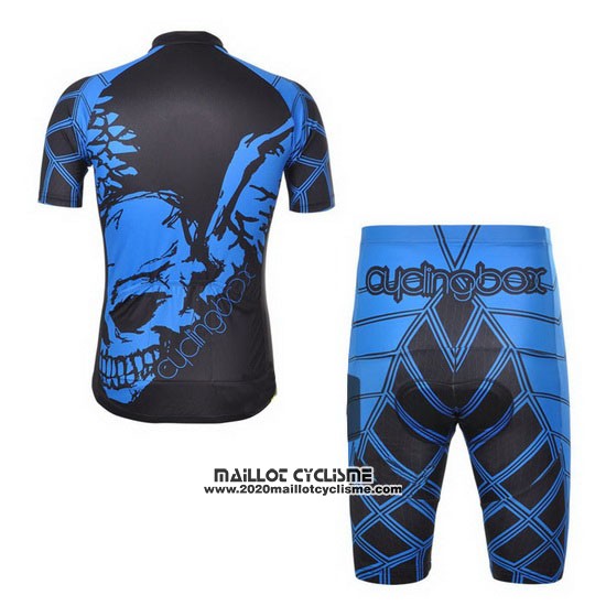 2014 Maillot Ciclismo Fox Cyclingbox Noir et Bleu Manches Courtes et Cuissard