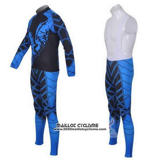 2014 Maillot Ciclismo Fox Cyclingbox Noir et Bleu Manches Longues et Cuissard