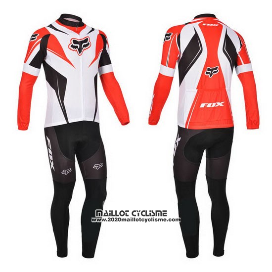 2013 Maillot Ciclismo Fox Blanc et Rouge Manches Longues et Cuissard