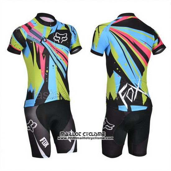 2014 Maillot Ciclismo Fox Azur et Noir Manches Courtes et Cuissard