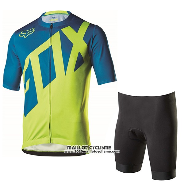 2017 Maillot Ciclismo Fox Livewire Bleu et Vert Manches Courtes et Cuissard