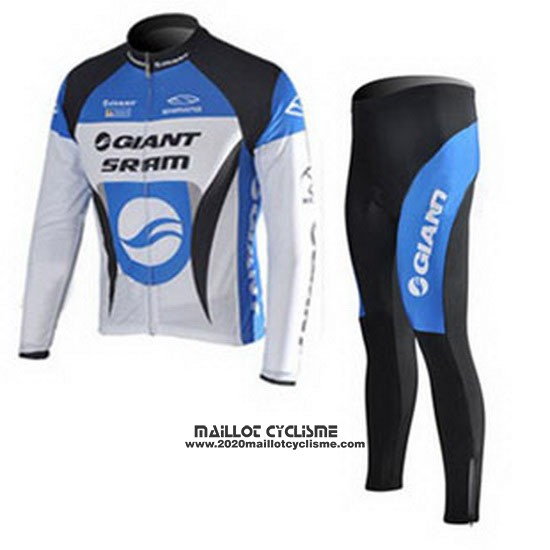 2010 Maillot Ciclismo Giant Blanc et Azur Manches Longues et Cuissard