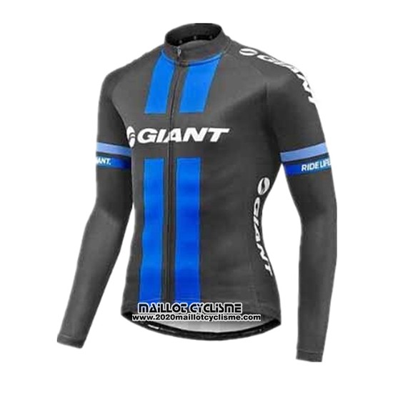 2017 Maillot Ciclismo Giant Bleu et Gris Manches Longues et Cuissard