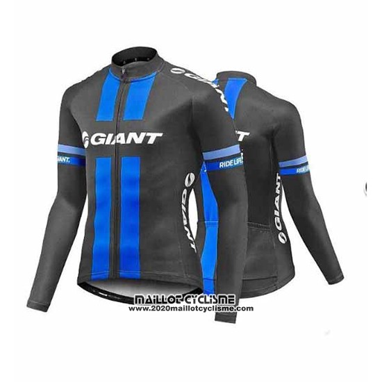 2017 Maillot Ciclismo Giant Bleu et Gris Manches Longues et Cuissard