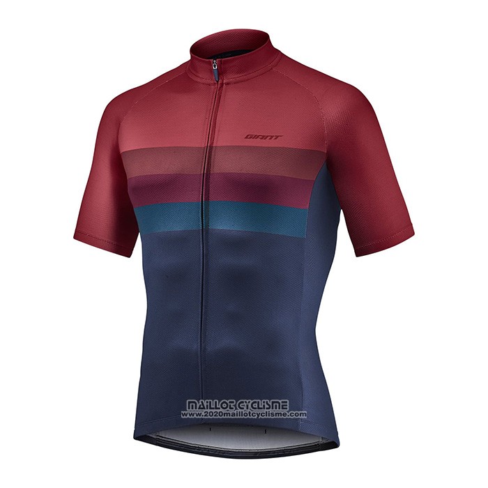 2021 Maillot Cyclisme Giant Fonce Rouge Bleu Manches Courtes et Cuissard