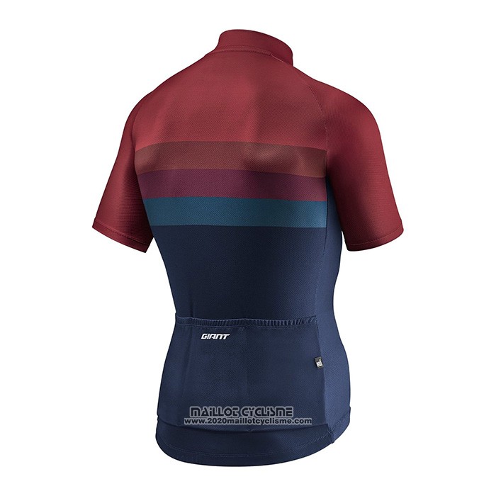 2021 Maillot Cyclisme Giant Fonce Rouge Bleu Manches Courtes et Cuissard