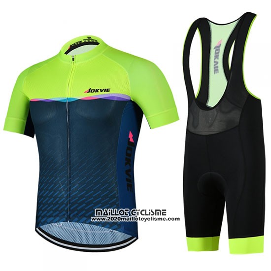 2019 Maillot Ciclismo Jokvie Vert Fonce Bleu Manches Courtes et Cuissard