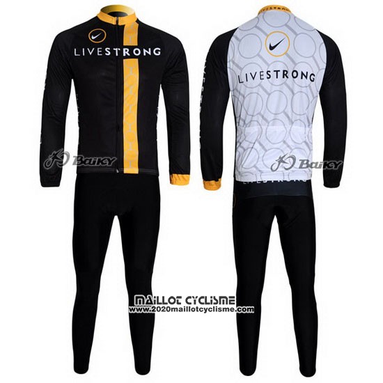 2011 Maillot Ciclismo Livestrong Noir et Jaune Manches Longues et Cuissard