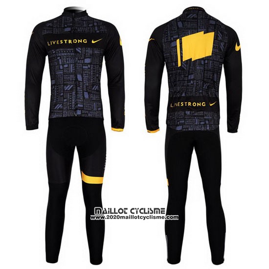 2012 Maillot Ciclismo Livestrong Noir et Jaune Manches Longues et Cuissard