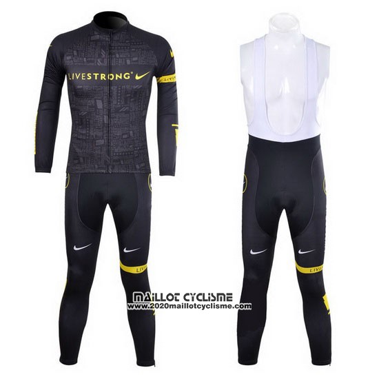 2012 Maillot Ciclismo Livestrong Noir et Jaune Manches Longues et Cuissard