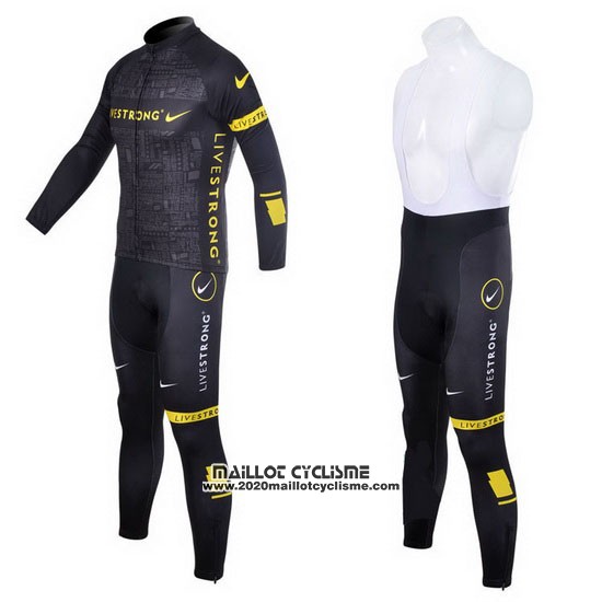 2012 Maillot Ciclismo Livestrong Noir et Jaune Manches Longues et Cuissard