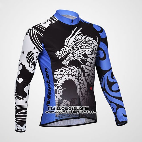 2014 Maillot Ciclismo Monton Noir et Bleu Manches Longues et Cuissard