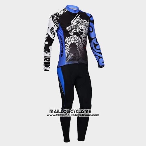 2014 Maillot Ciclismo Monton Noir et Bleu Manches Longues et Cuissard