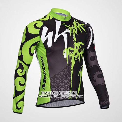 2014 Maillot Ciclismo Monton Noir et Vert Manches Longues et Cuissard