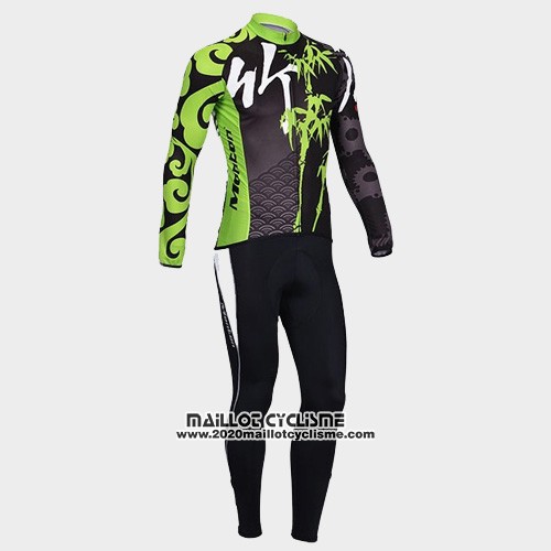 2014 Maillot Ciclismo Monton Noir et Vert Manches Longues et Cuissard