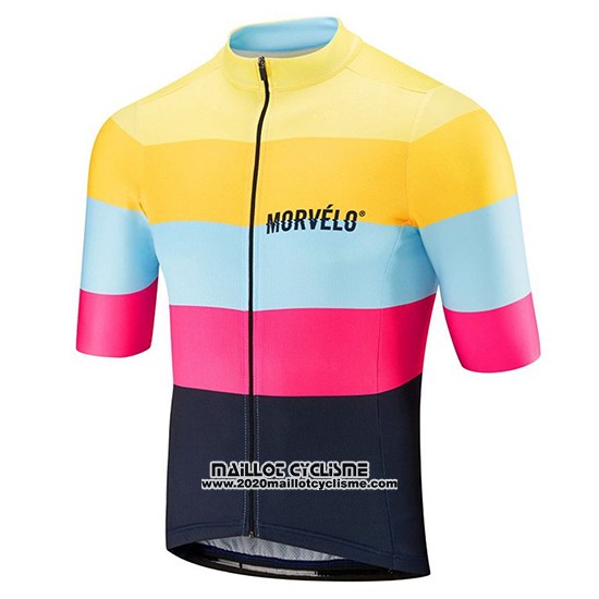2019 Maillot Ciclismo Morvelo Jaune Rose Noir Manches Courtes et Cuissard