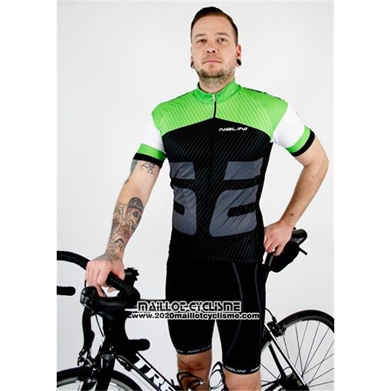 2019 Maillot Ciclismo Nalini Vert Noir Manches Courtes et Cuissard