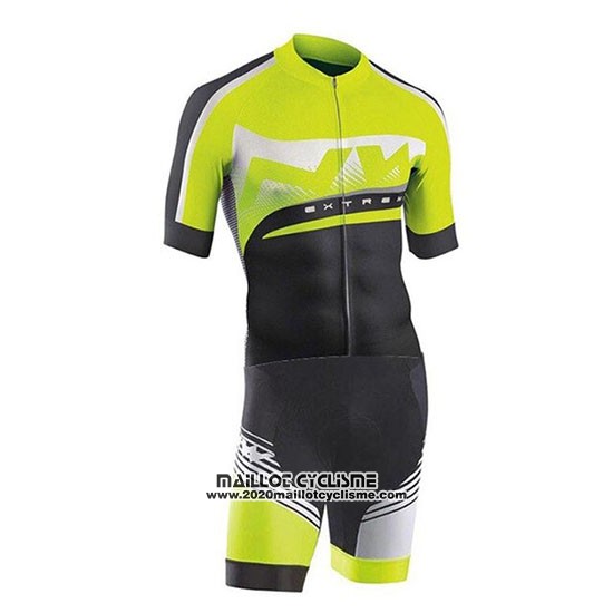 2019 Maillot Ciclismo Northwave Vert Argent Noir Manches Courtes et Cuissard