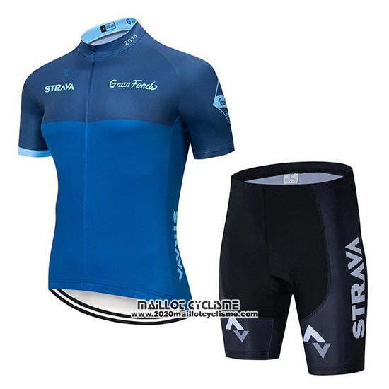 2019 Maillot Ciclismo STRAVA Bleu Manches Courtes et Cuissard