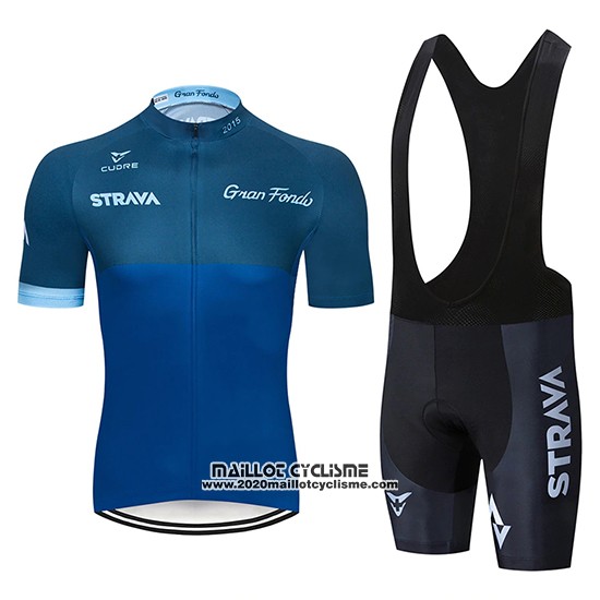 2019 Maillot Ciclismo STRAVA Fonce Bleu Manches Courtes et Cuissard