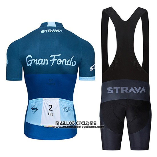 2019 Maillot Ciclismo STRAVA Fonce Bleu Manches Courtes et Cuissard