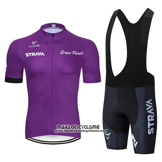 2019 Maillot Ciclismo STRAVA Fonce Violet Manches Courtes et Cuissard