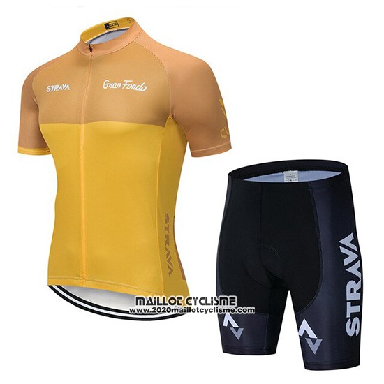2019 Maillot Ciclismo STRAVA Jaune Manches Courtes et Cuissard