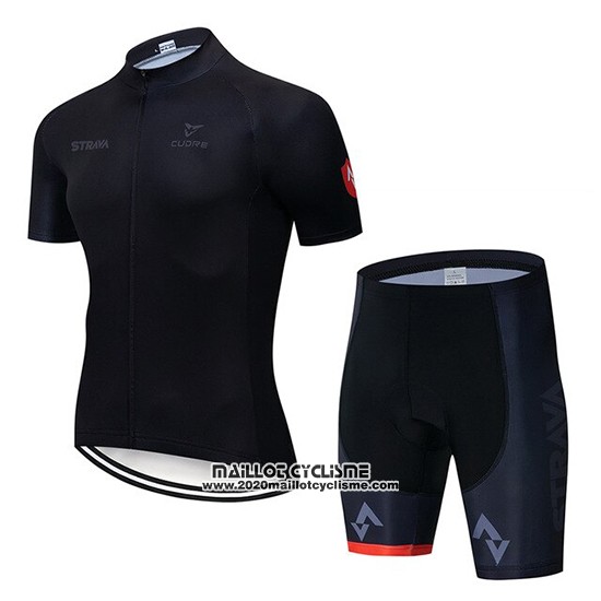 2019 Maillot Ciclismo STRAVA Noir Manches Courtes et Cuissard