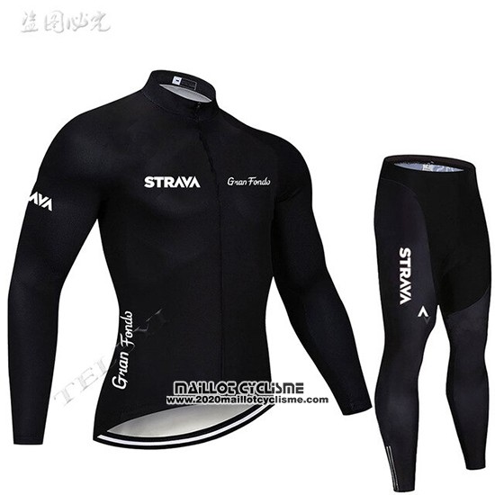 2019 Maillot Ciclismo STRAVA Noir Manches Longues et Cuissard