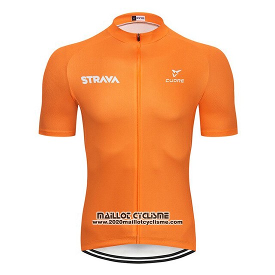 2019 Maillot Ciclismo STRAVA Orange Blanc Manches Courtes et Cuissard