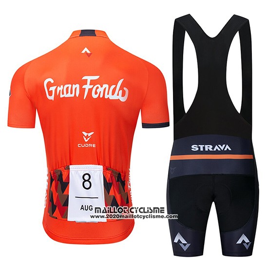 2019 Maillot Ciclismo STRAVA Orange Manches Courtes et Cuissard