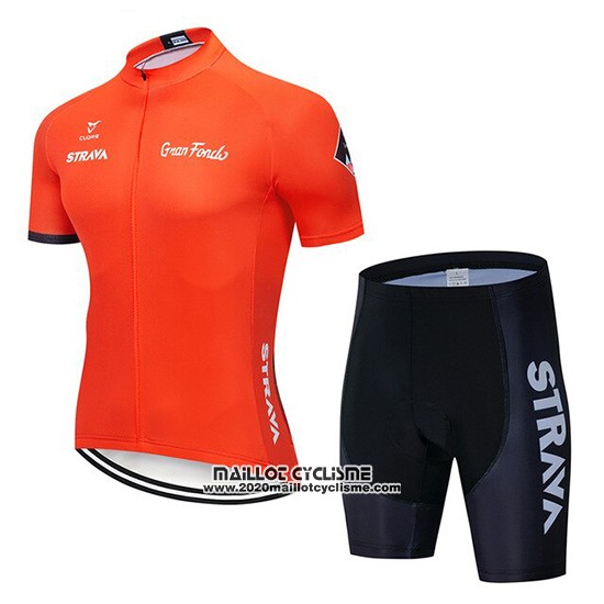 2019 Maillot Ciclismo STRAVA Orange Manches Courtes et Cuissard