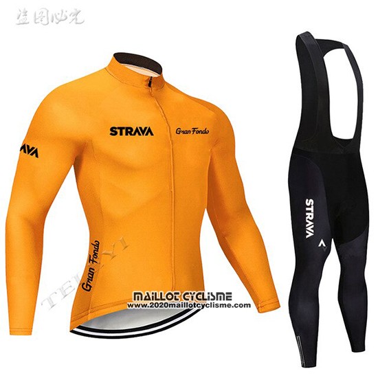 2019 Maillot Ciclismo STRAVA Orange Manches Longues et Cuissard