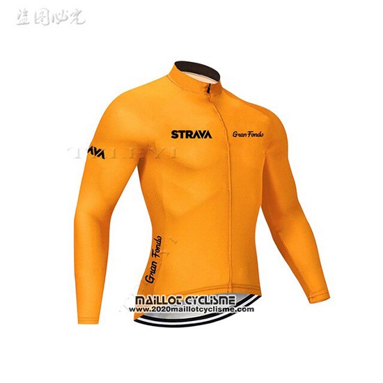 2019 Maillot Ciclismo STRAVA Orange Manches Longues et Cuissard